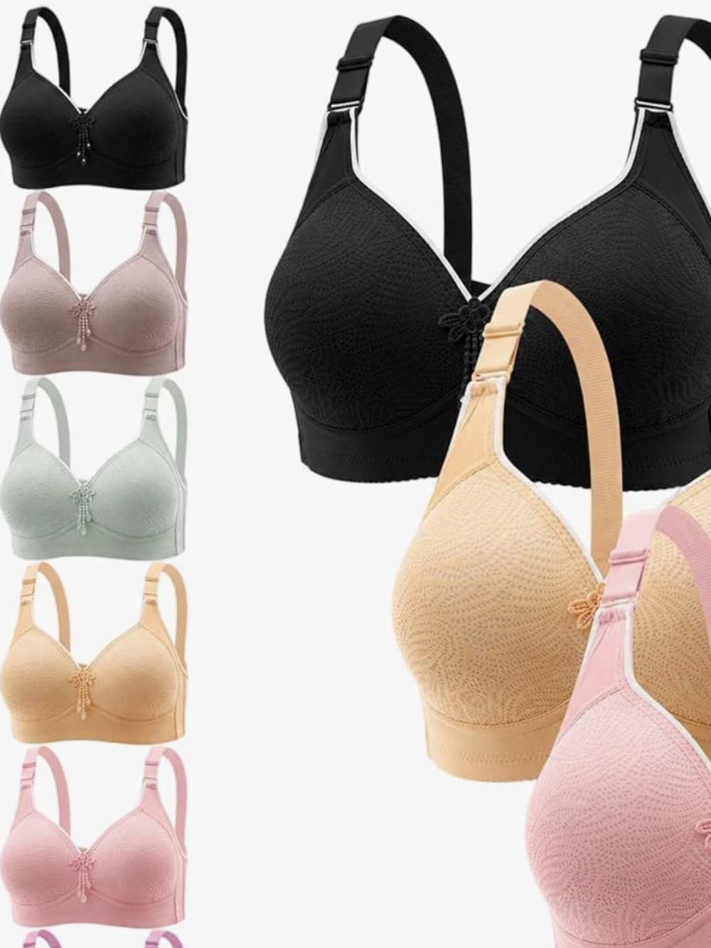 5 Piece Multi Color Wireless Bras Lace Push Up Bra Soft Support Comfort Size XXL